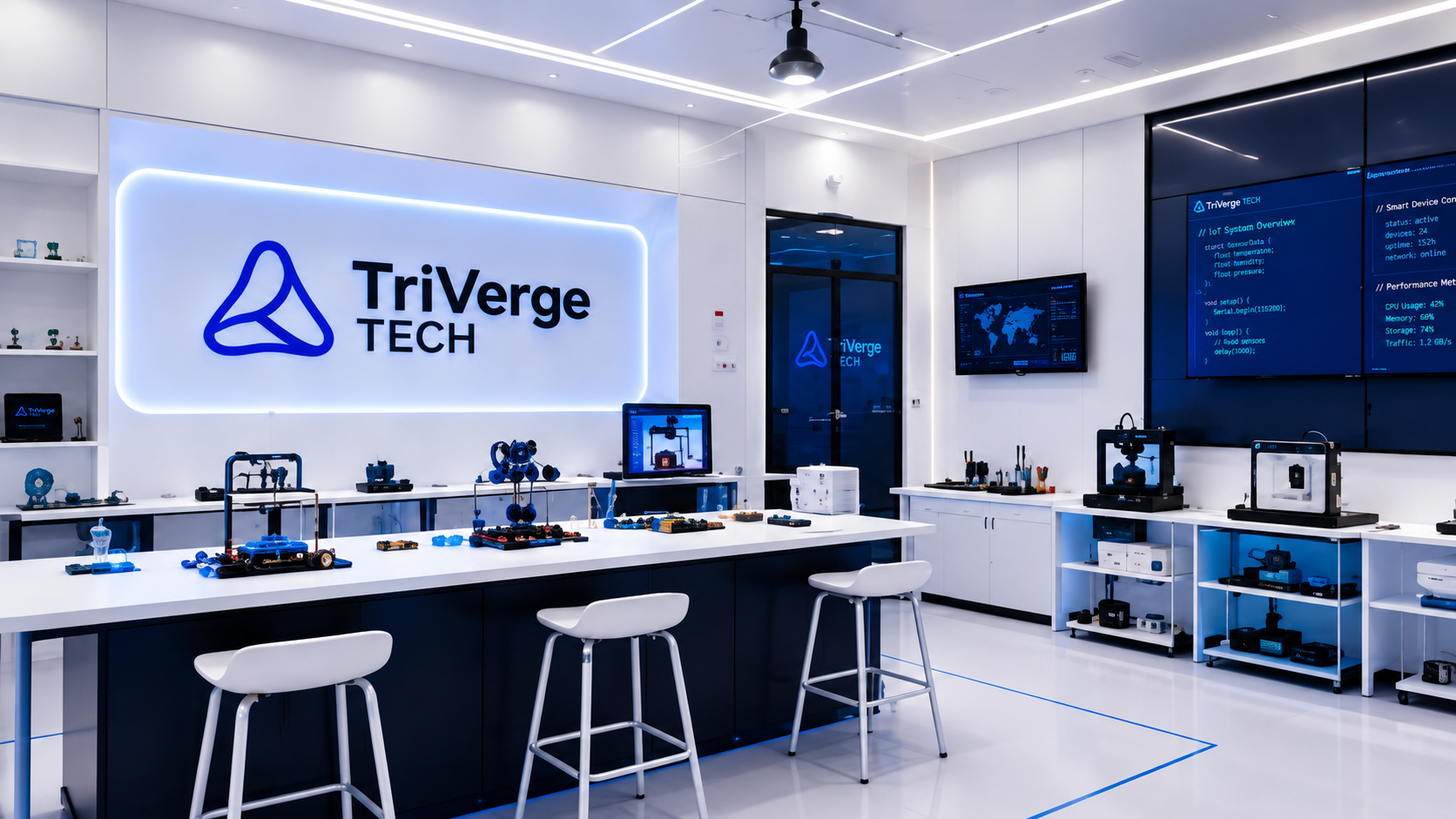 A clean TriVergeTech STEM lab interior designed for active student learning